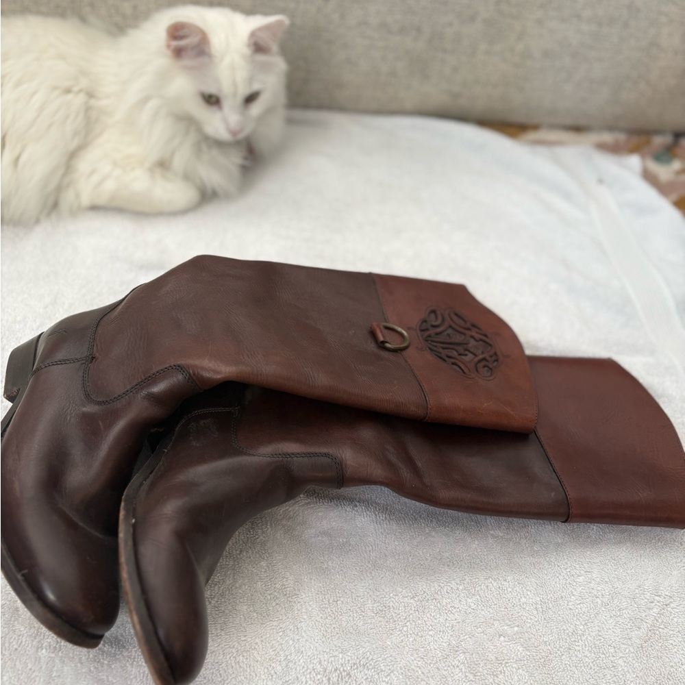 Frye Dark Brown Leather Heeled Boots